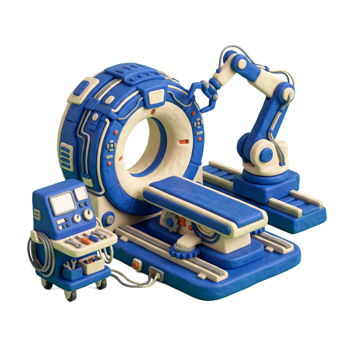 Medical equipment manufacturer illustration in blue and ivory clay