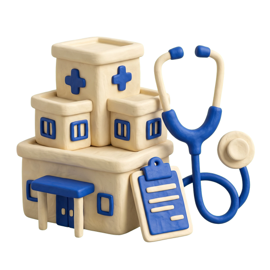 Medical group illustration in blue and ivory clay