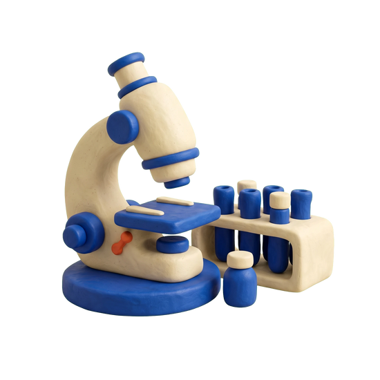 Medical laboratory illustration in blue and ivory clay