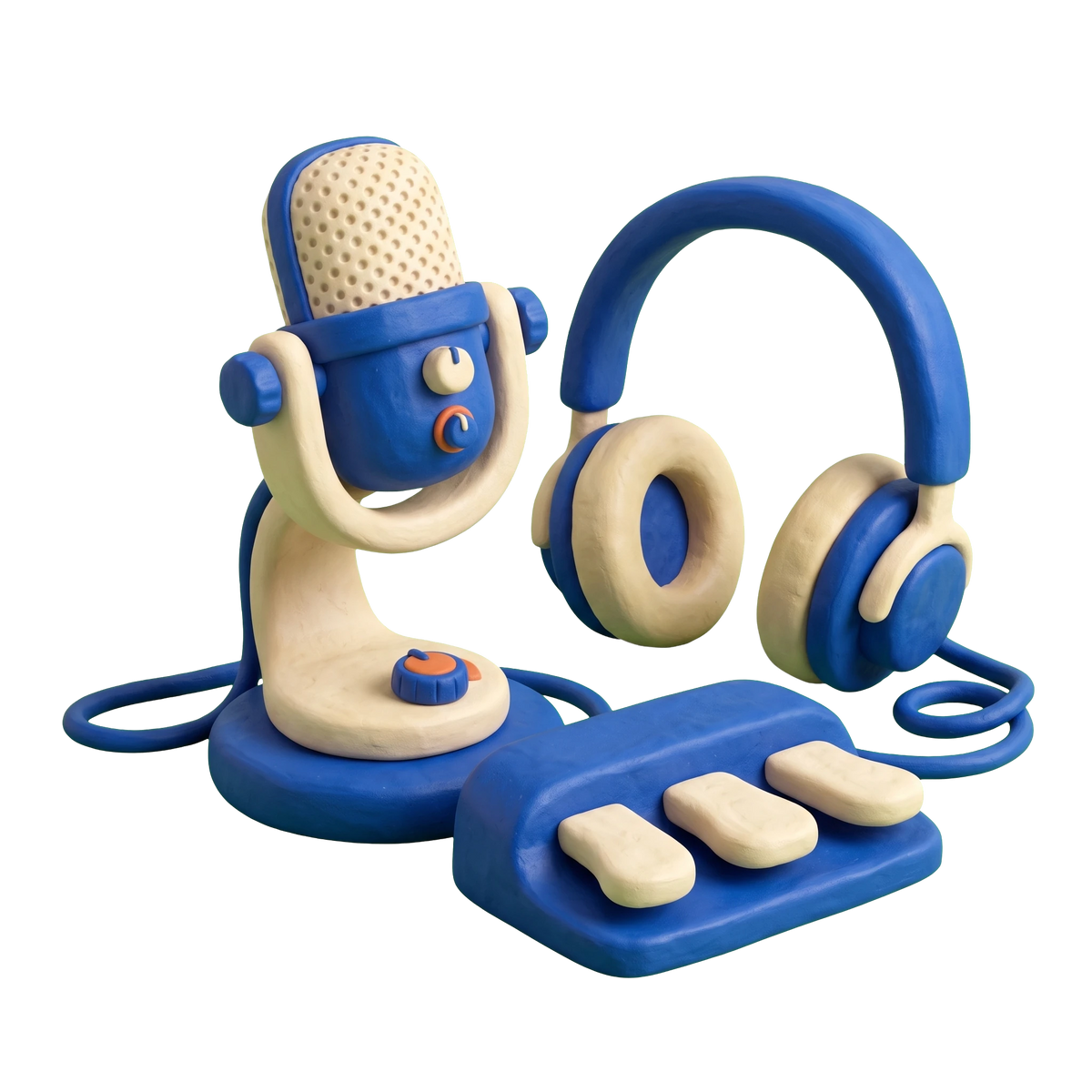 Medical transcription service illustration in blue and ivory clay