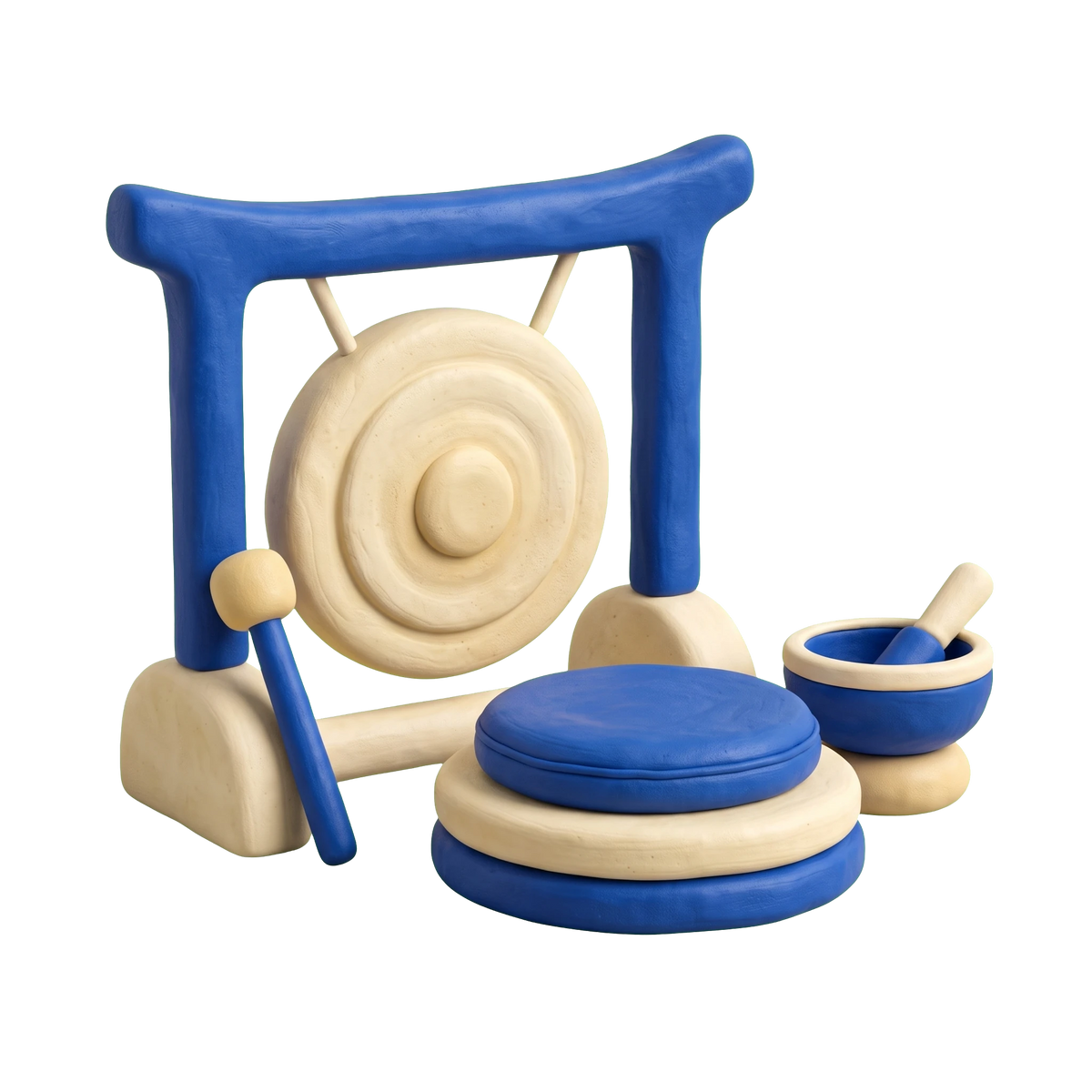 Meditation center illustration in blue and ivory clay