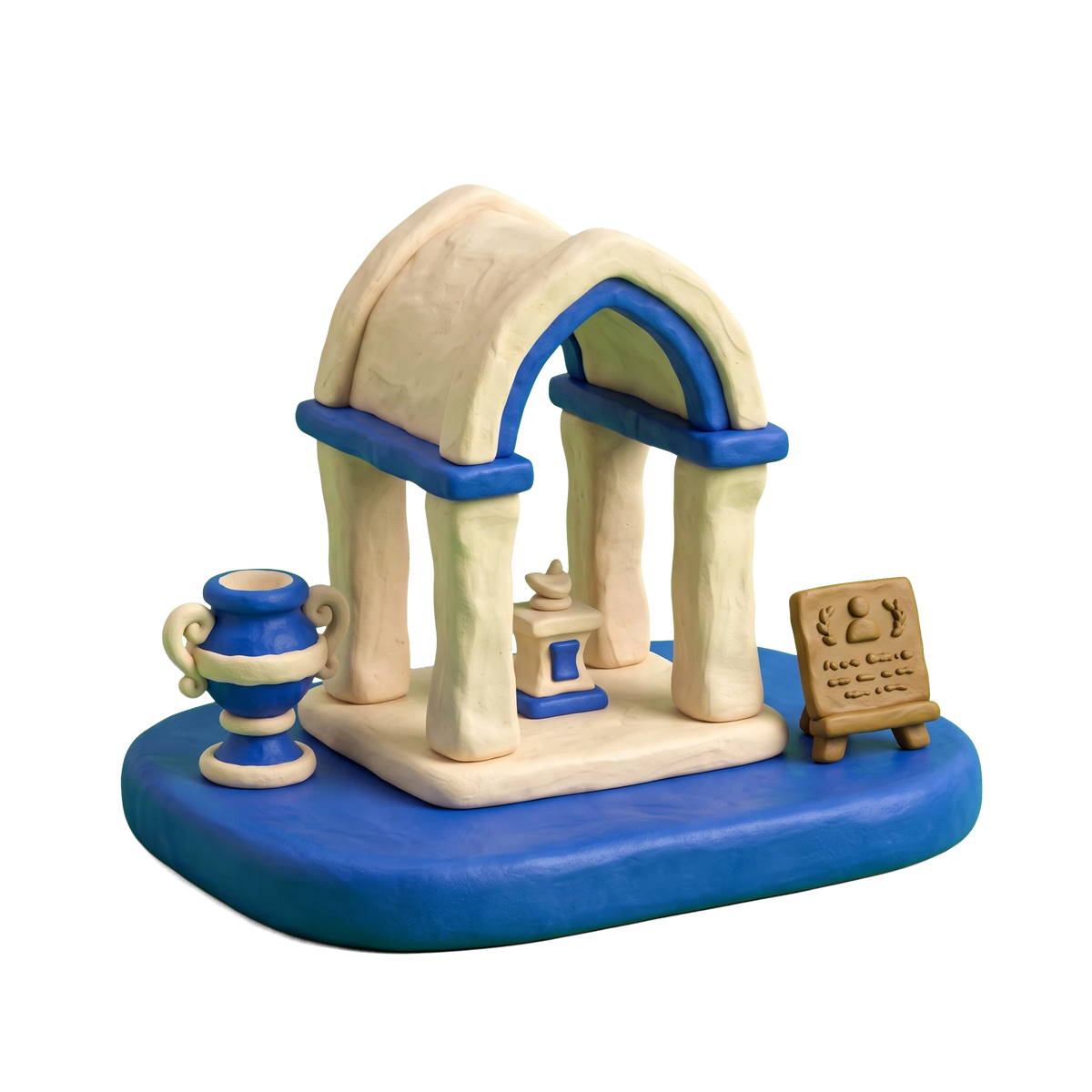 Memorial illustration in blue and ivory clay
