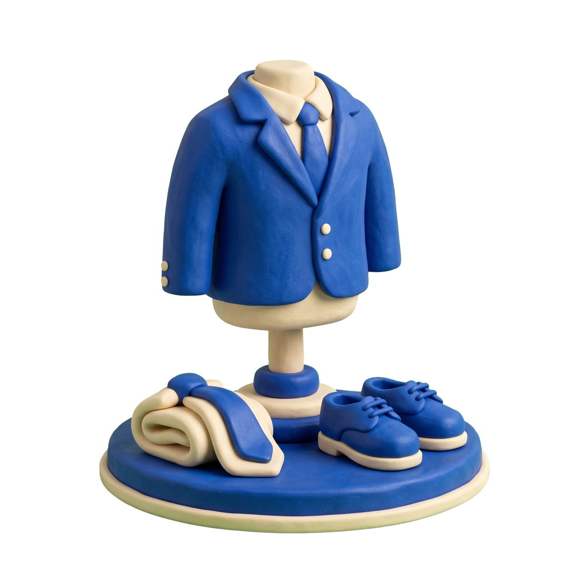 Men's clothing store illustration in blue and ivory clay