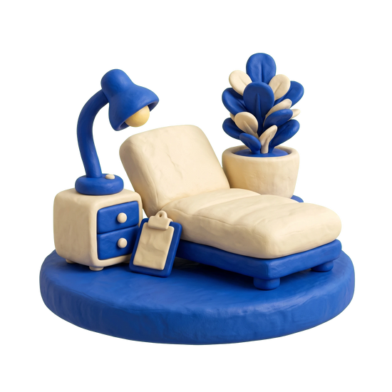 Mental health service illustration in blue and ivory clay