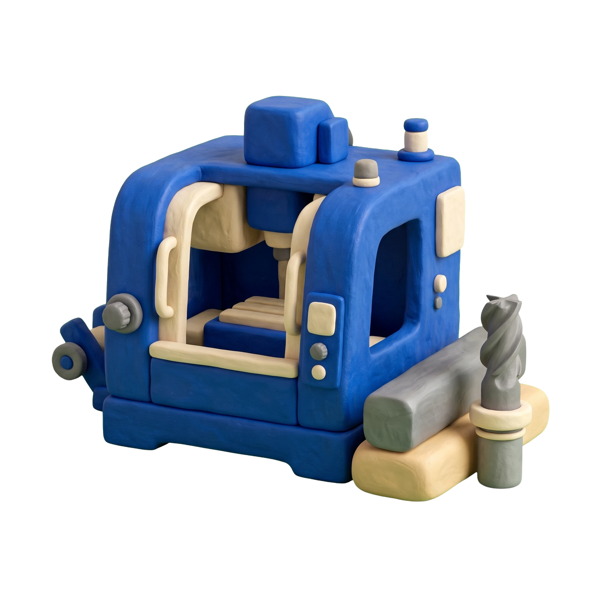 Metal machinery supplier illustration in blue and ivory clay
