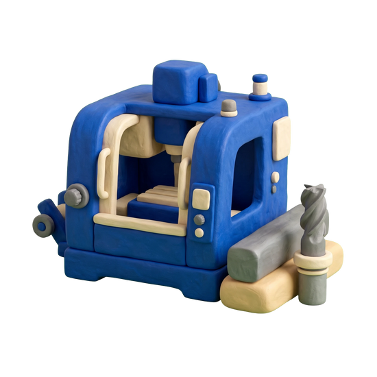 Metal machinery supplier illustration in blue and ivory clay
