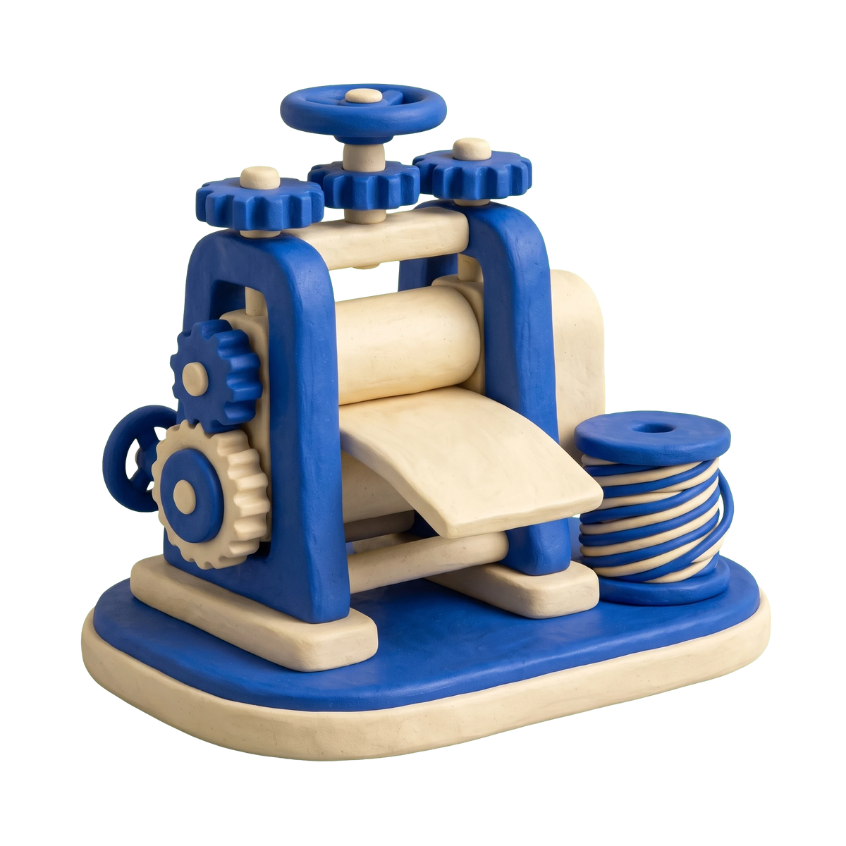 Metal processing company illustration in blue and ivory clay
