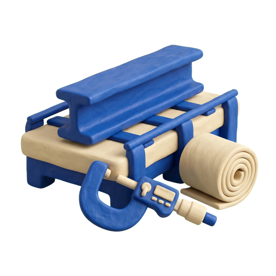 Metal supplier illustration in blue and ivory clay