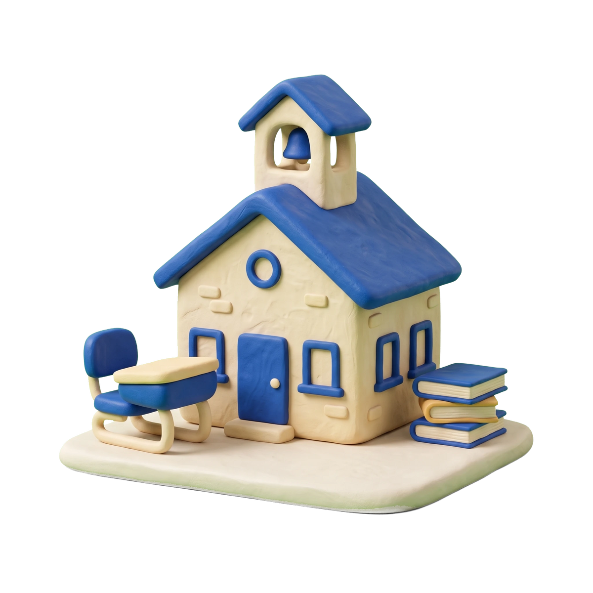 Middle school illustration in blue and ivory clay