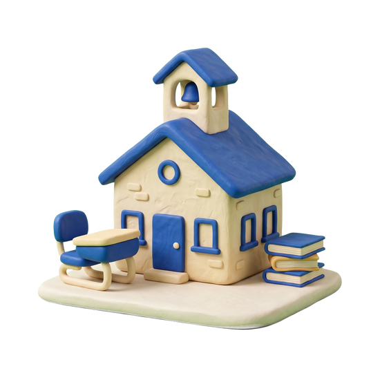 Middle school illustration in blue and ivory clay