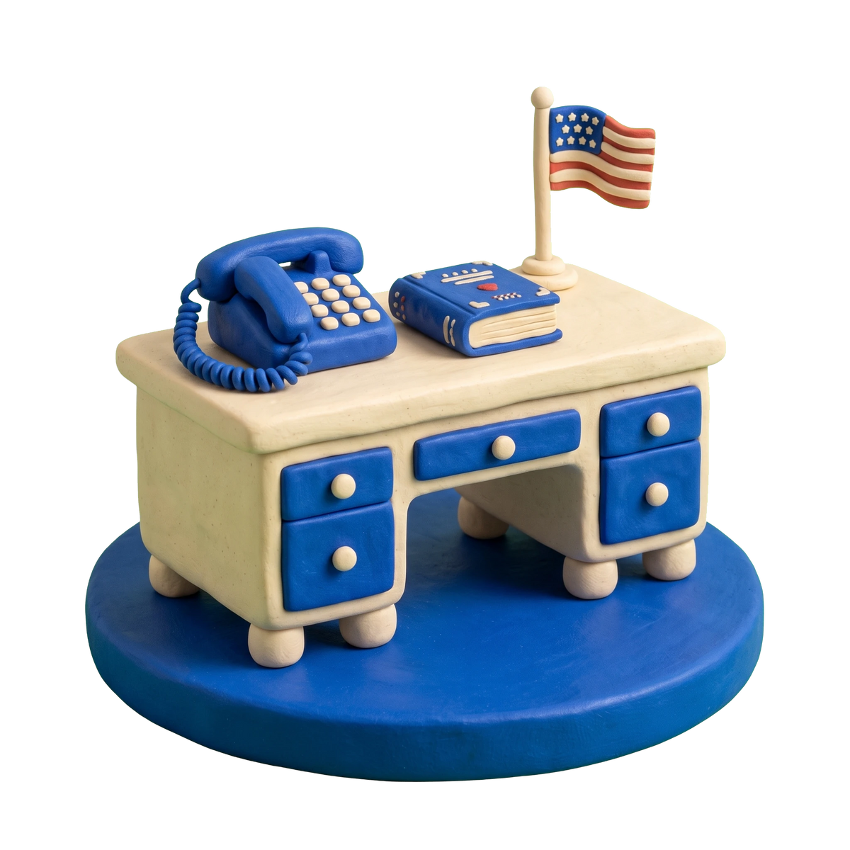 Military recruiting office illustration in blue and ivory clay