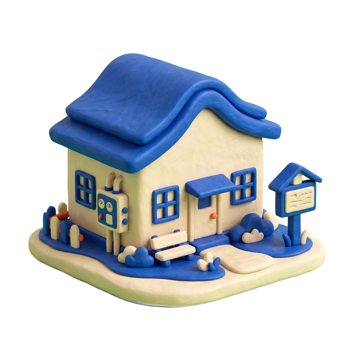 Mobile home park illustration in blue and ivory clay