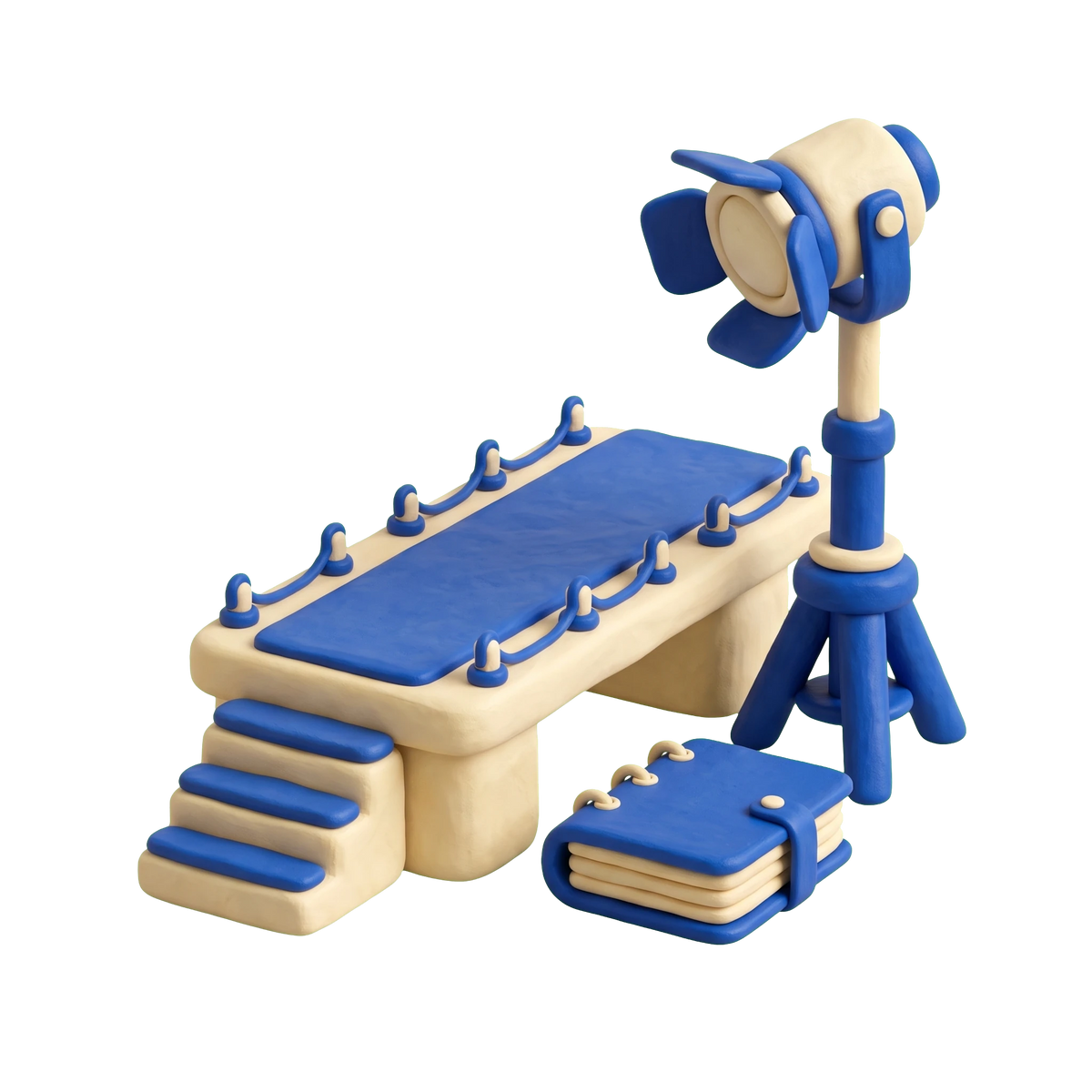 Modeling agency illustration in blue and ivory clay