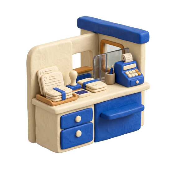 Money order service illustration in blue and ivory clay