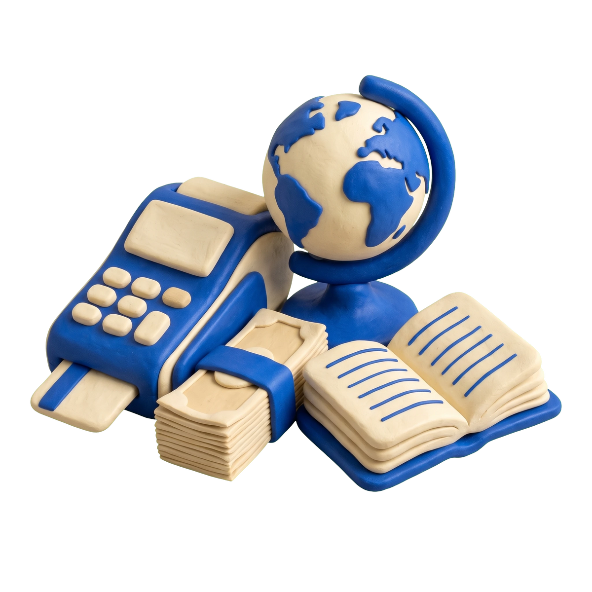 Money transfer service illustration in blue and ivory clay