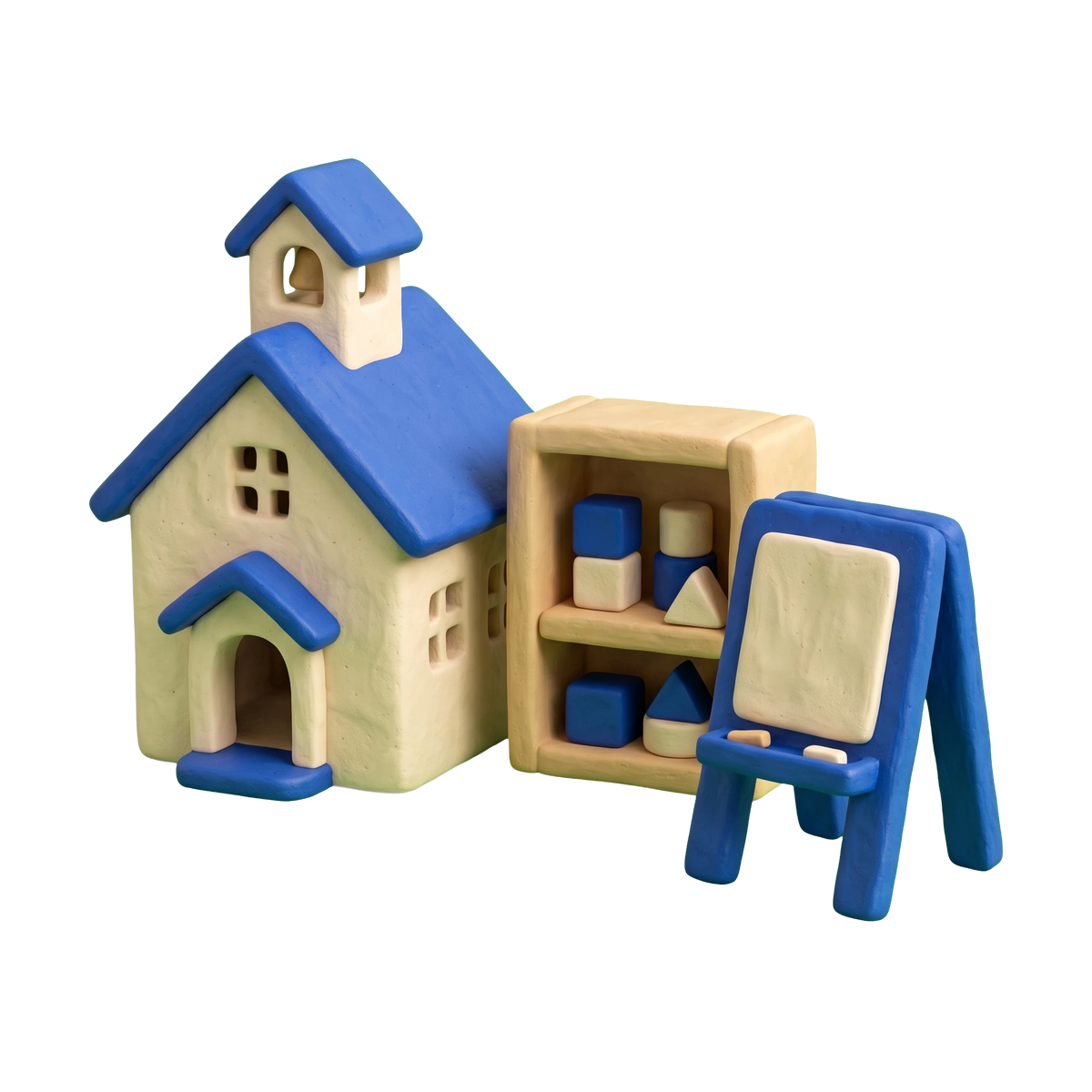 Montessori preschool illustration in blue and ivory clay