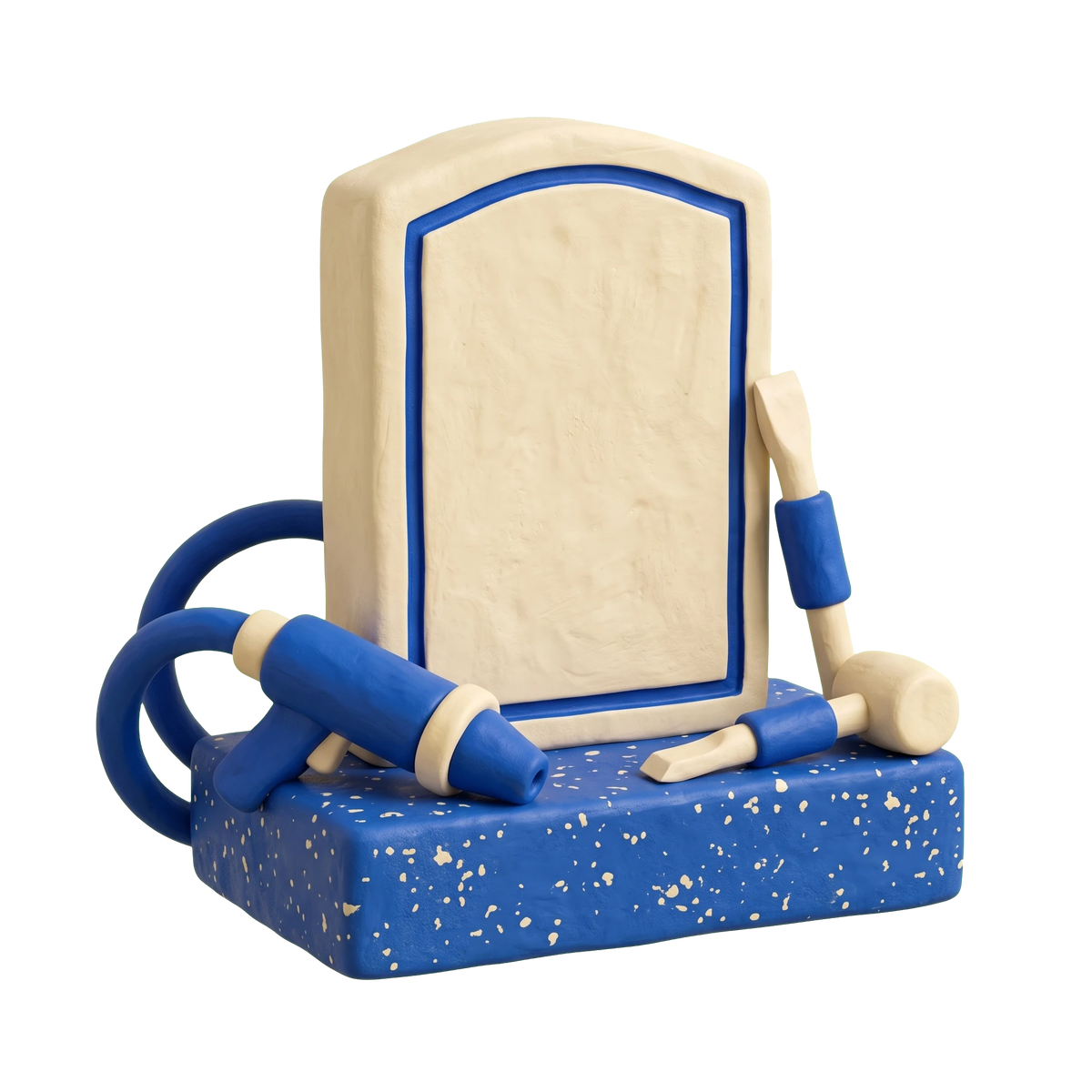 Monument maker illustration in blue and ivory clay