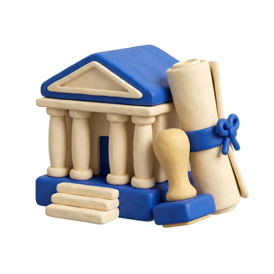 Mortgage broker illustration in blue and ivory clay