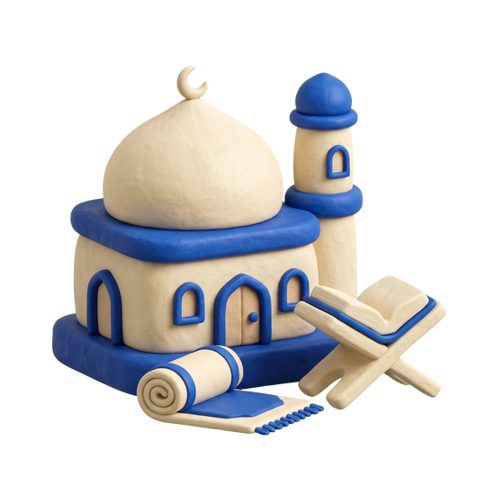 Mosque illustration in blue and ivory clay