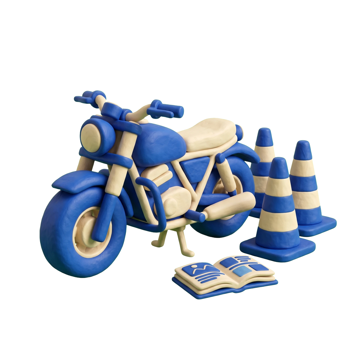 Motorcycle driving school illustration in blue and ivory clay