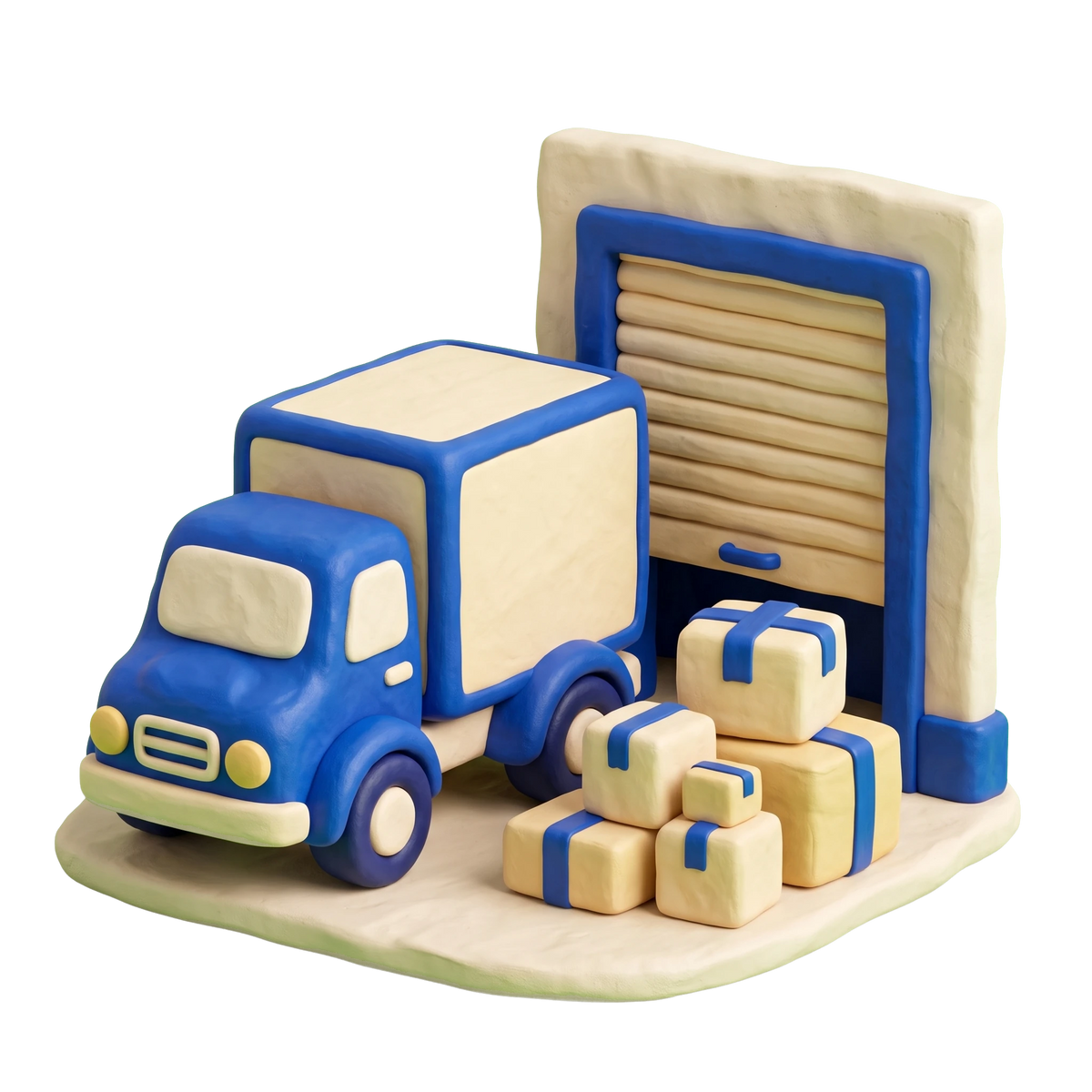 Moving and storage service illustration in blue and ivory clay