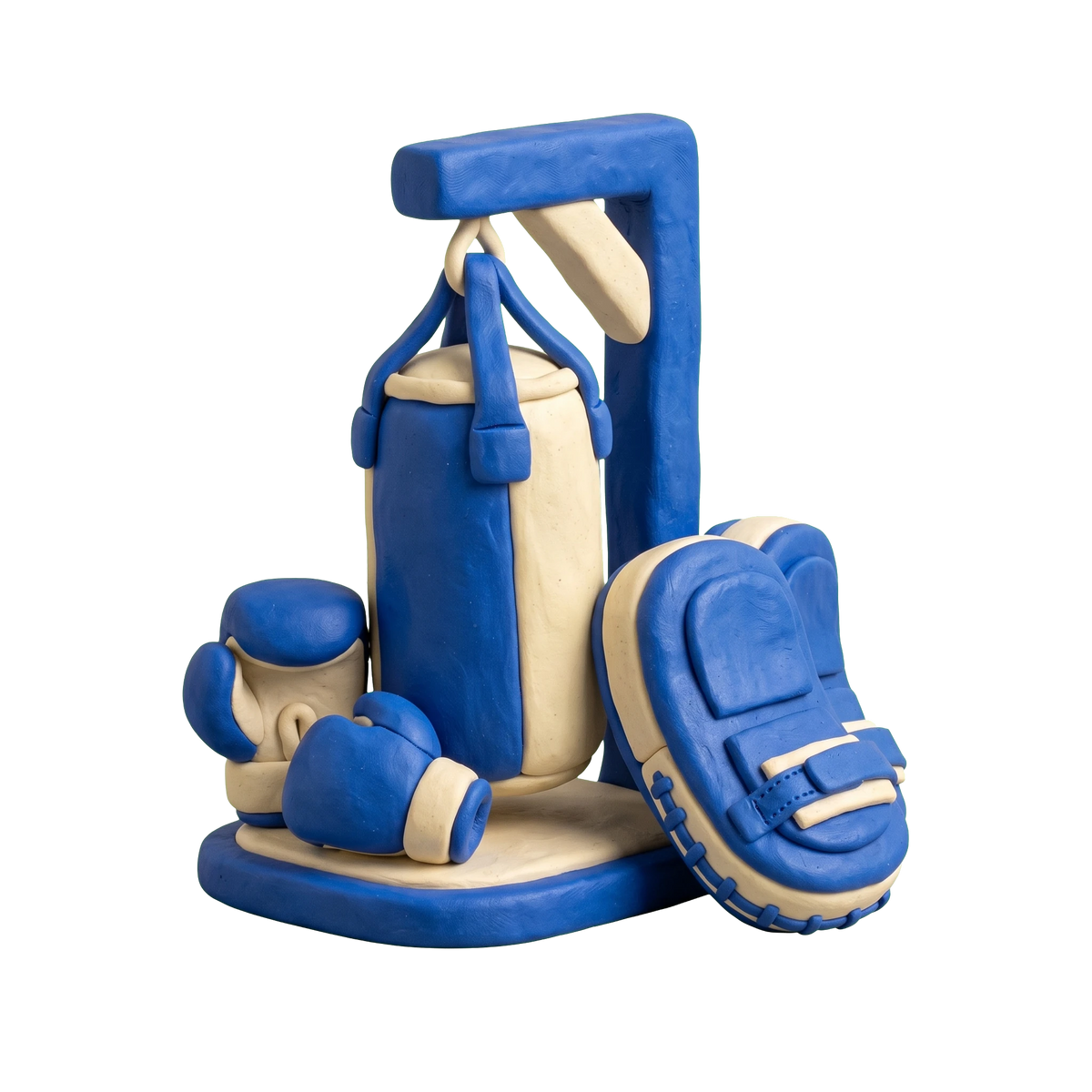 Muay Thai boxing gym illustration in blue and ivory clay