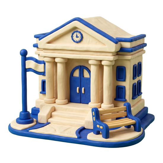 Municipal administration office illustration in blue and ivory clay