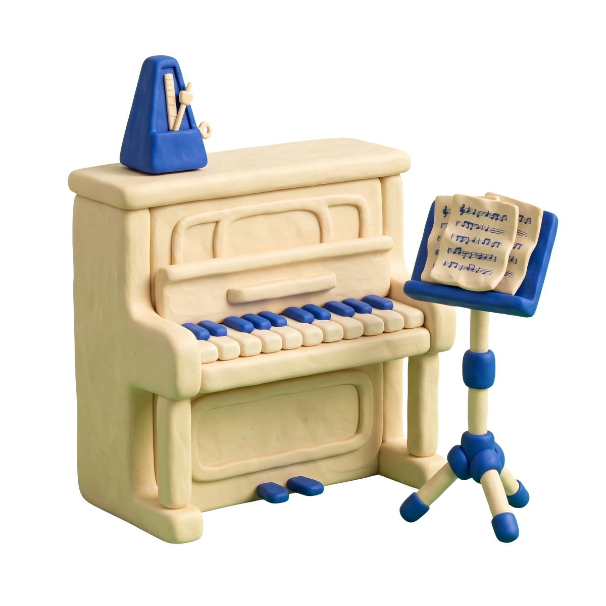 Music instructor illustration in blue and ivory clay
