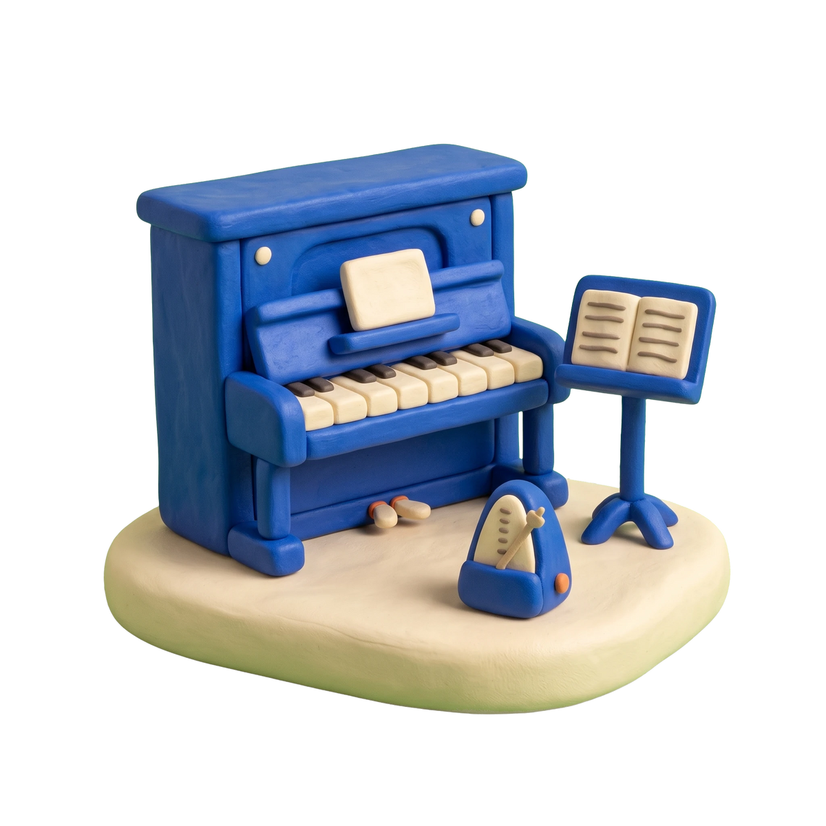 Music school illustration in blue and ivory clay