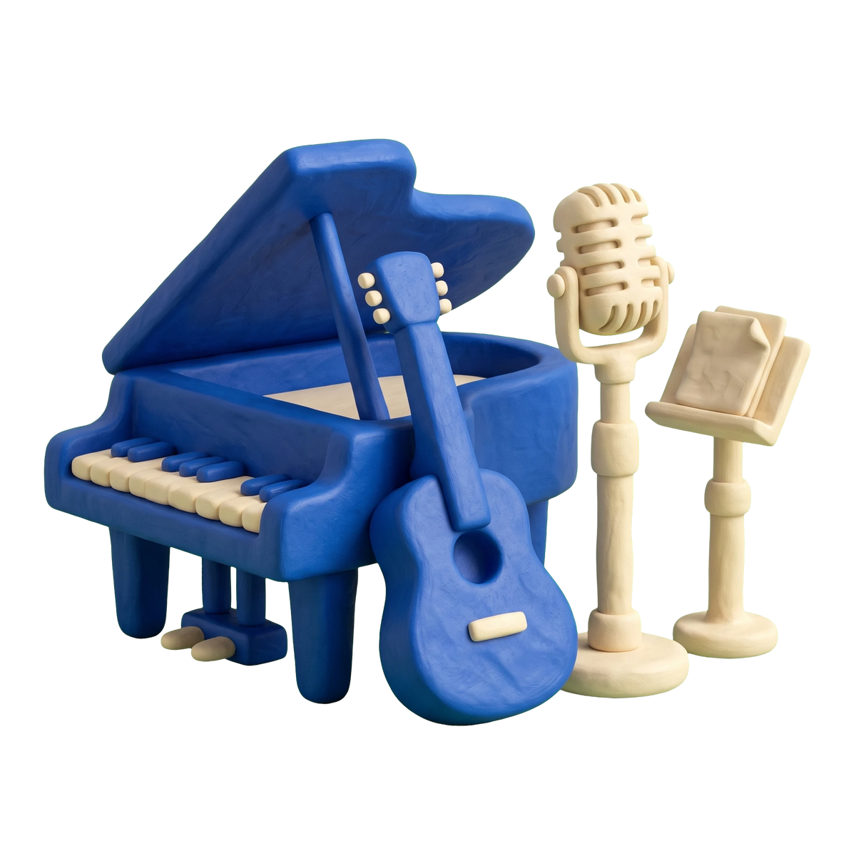 Musician illustration in blue and ivory clay