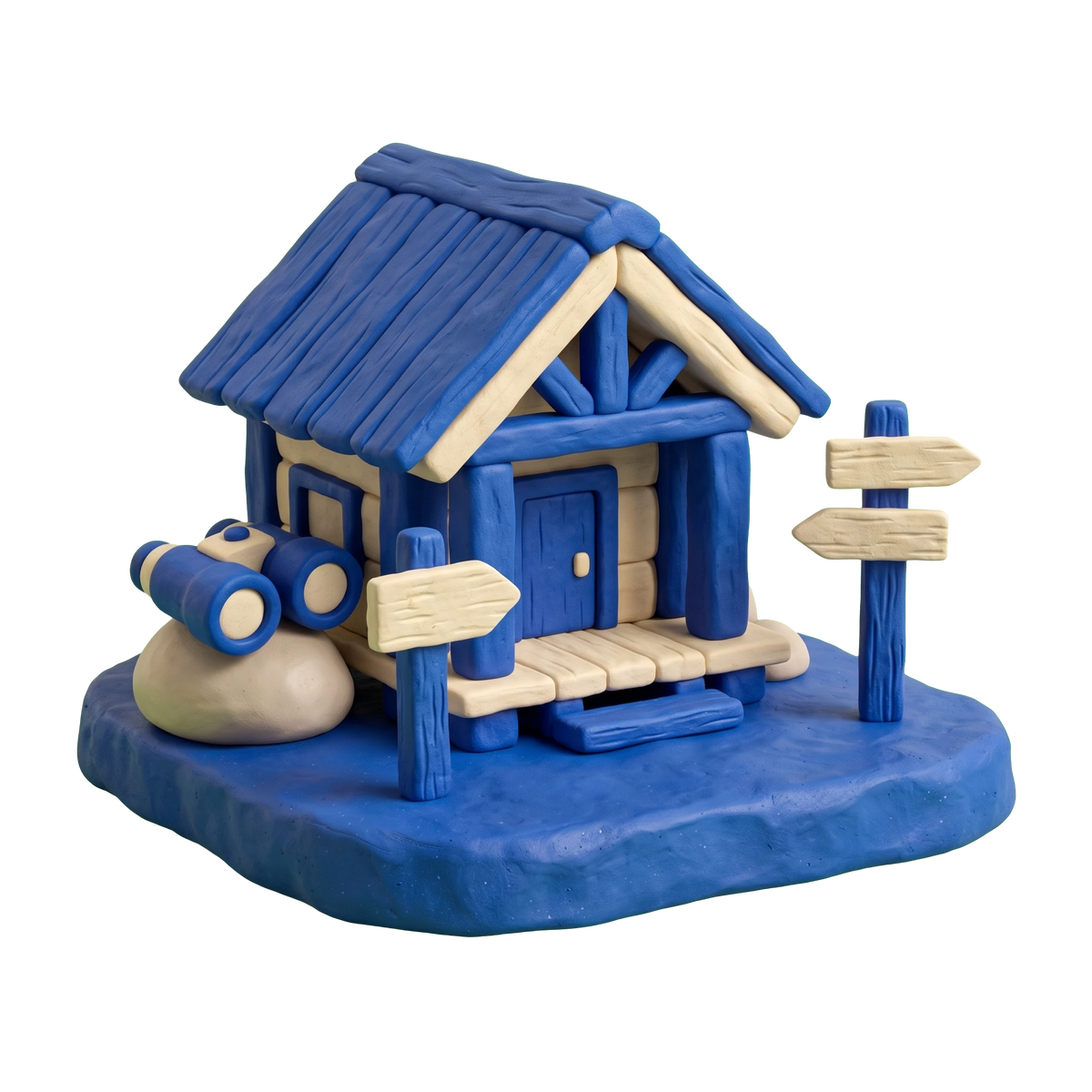 Nature preserve illustration in blue and ivory clay