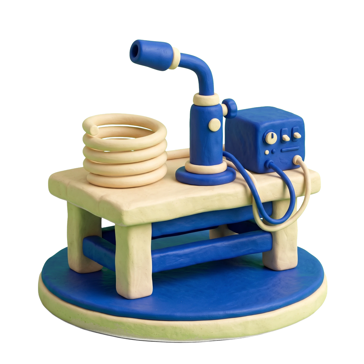 Neon sign shop illustration in blue and ivory clay