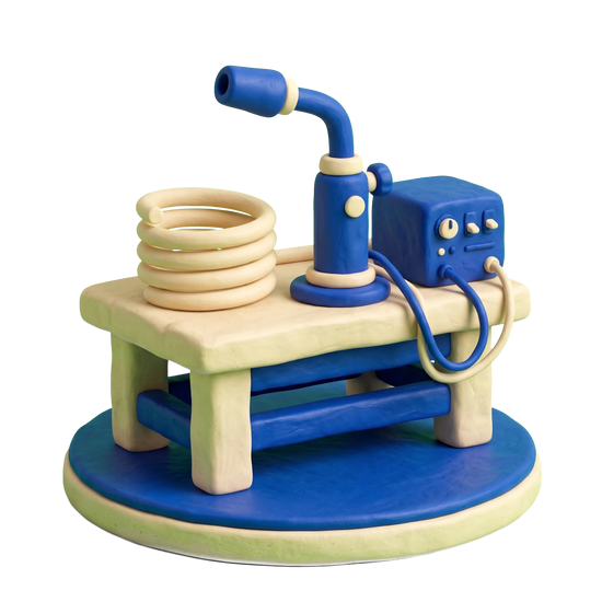 Neon sign shop illustration in blue and ivory clay