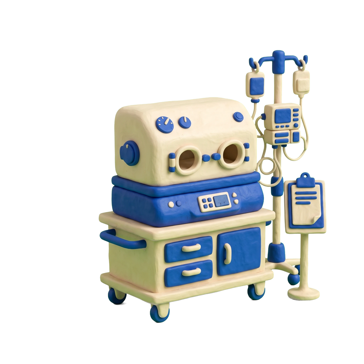 Neonatal physician illustration in blue and ivory clay