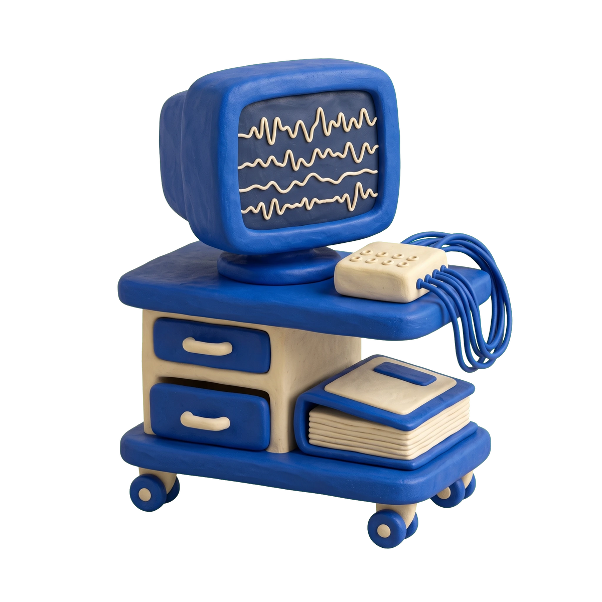 Neurophysiologist illustration in blue and ivory clay