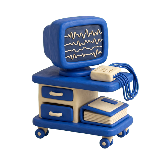 Neurophysiologist illustration in blue and ivory clay