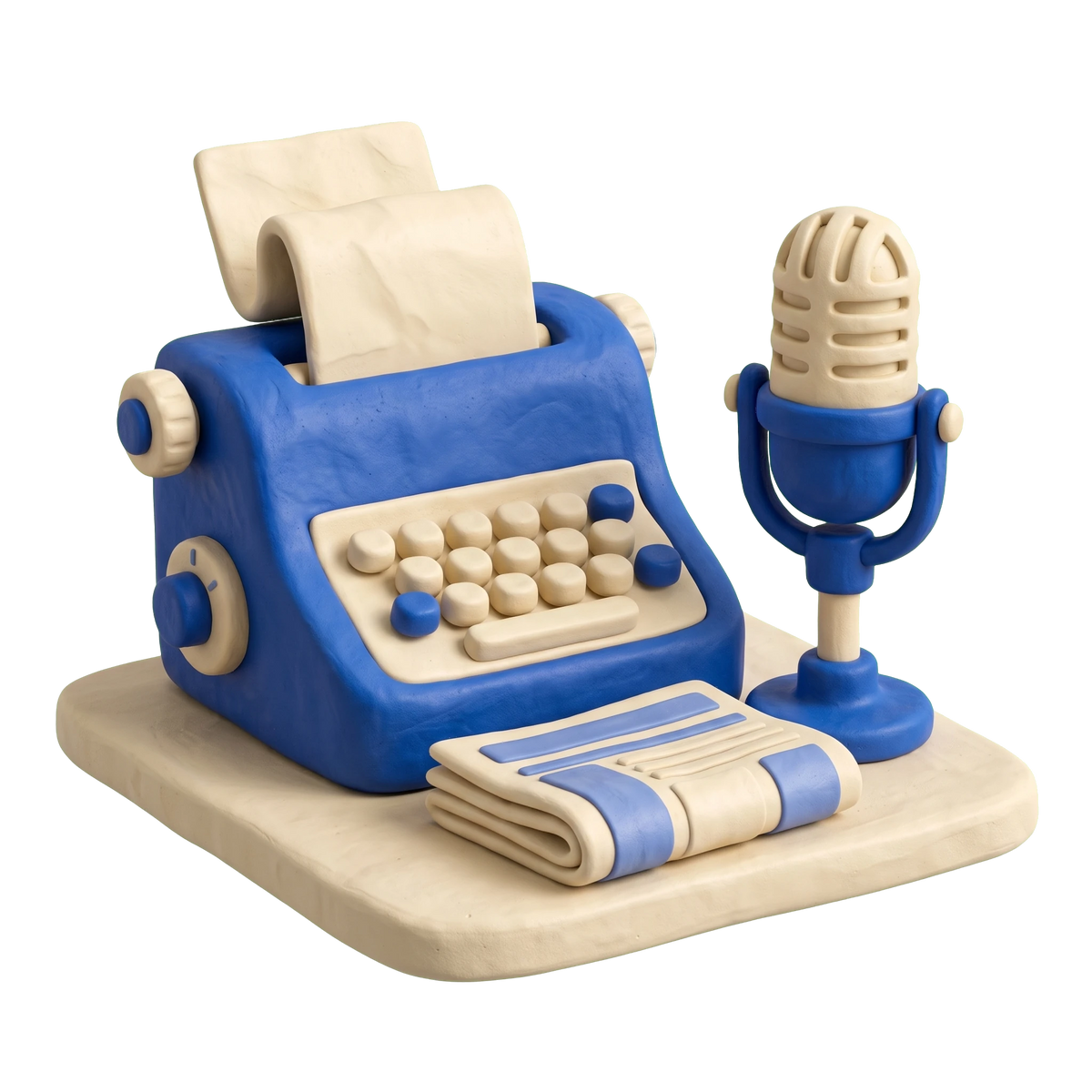 News service illustration in blue and ivory clay
