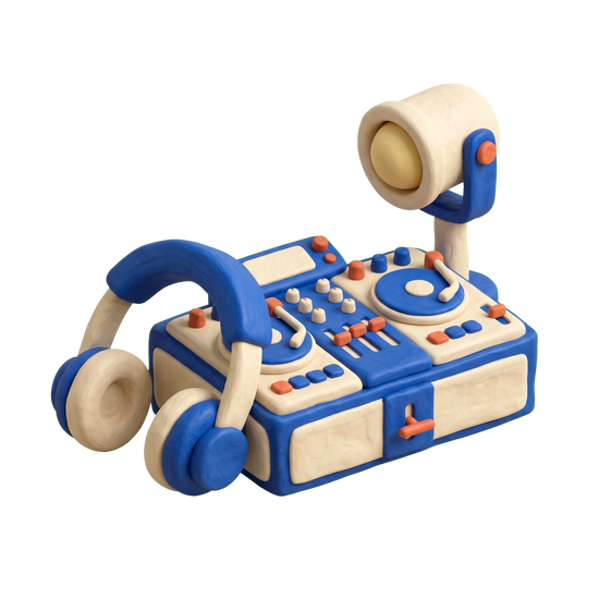 Night club illustration in blue and ivory clay