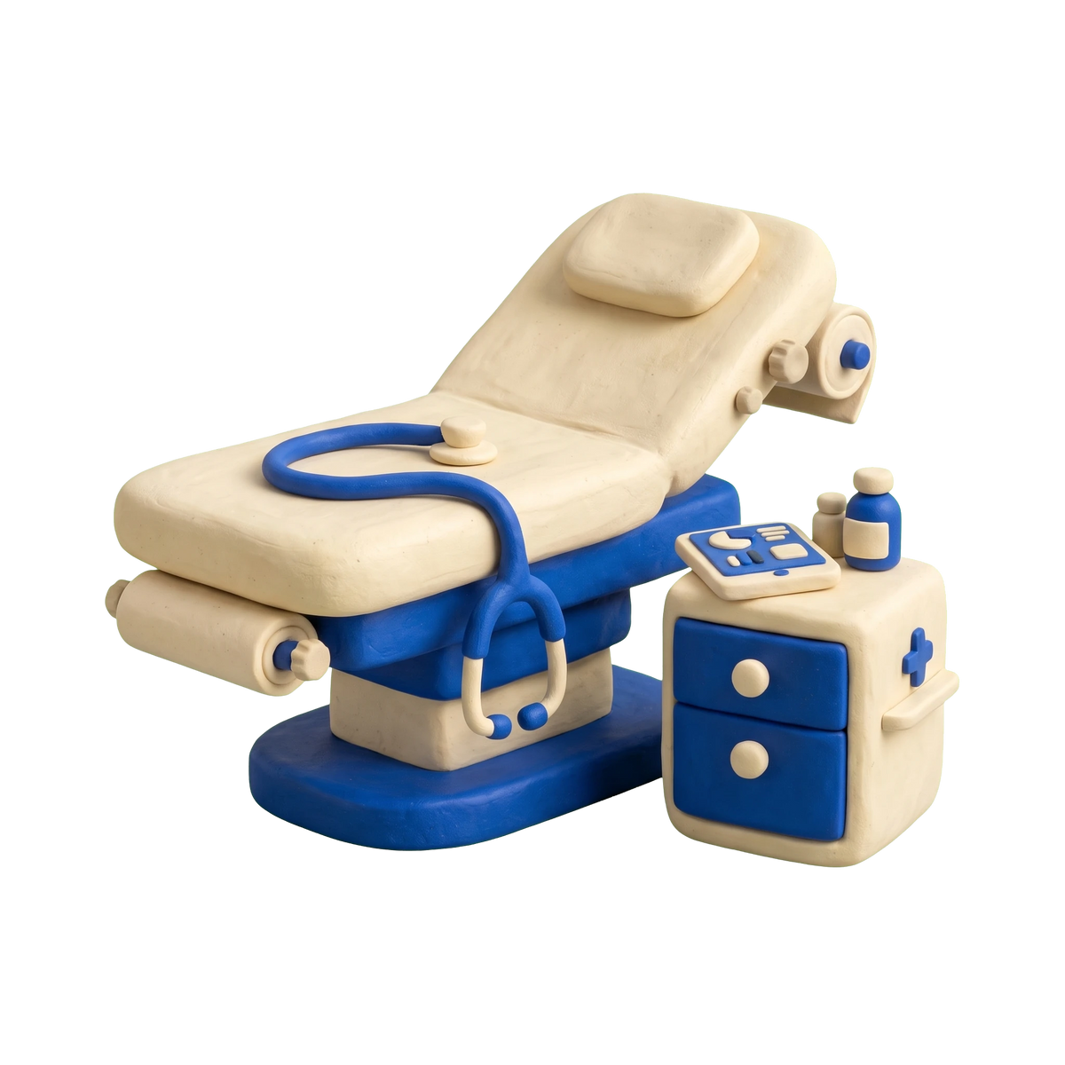 Nurse practitioner illustration in blue and ivory clay