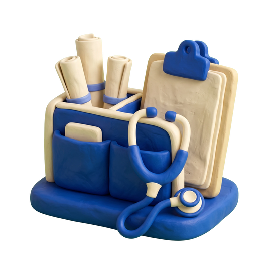 Nursing agency illustration in blue and ivory clay