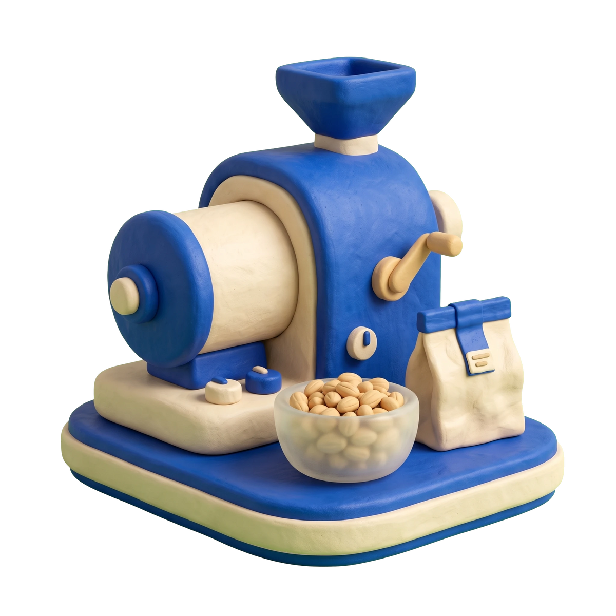 Nut store illustration in blue and ivory clay