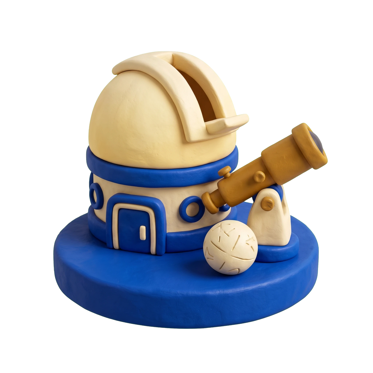 Observatory illustration in blue and ivory clay