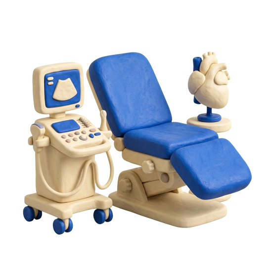 Obstetrician-gynecologist illustration in blue and ivory clay
