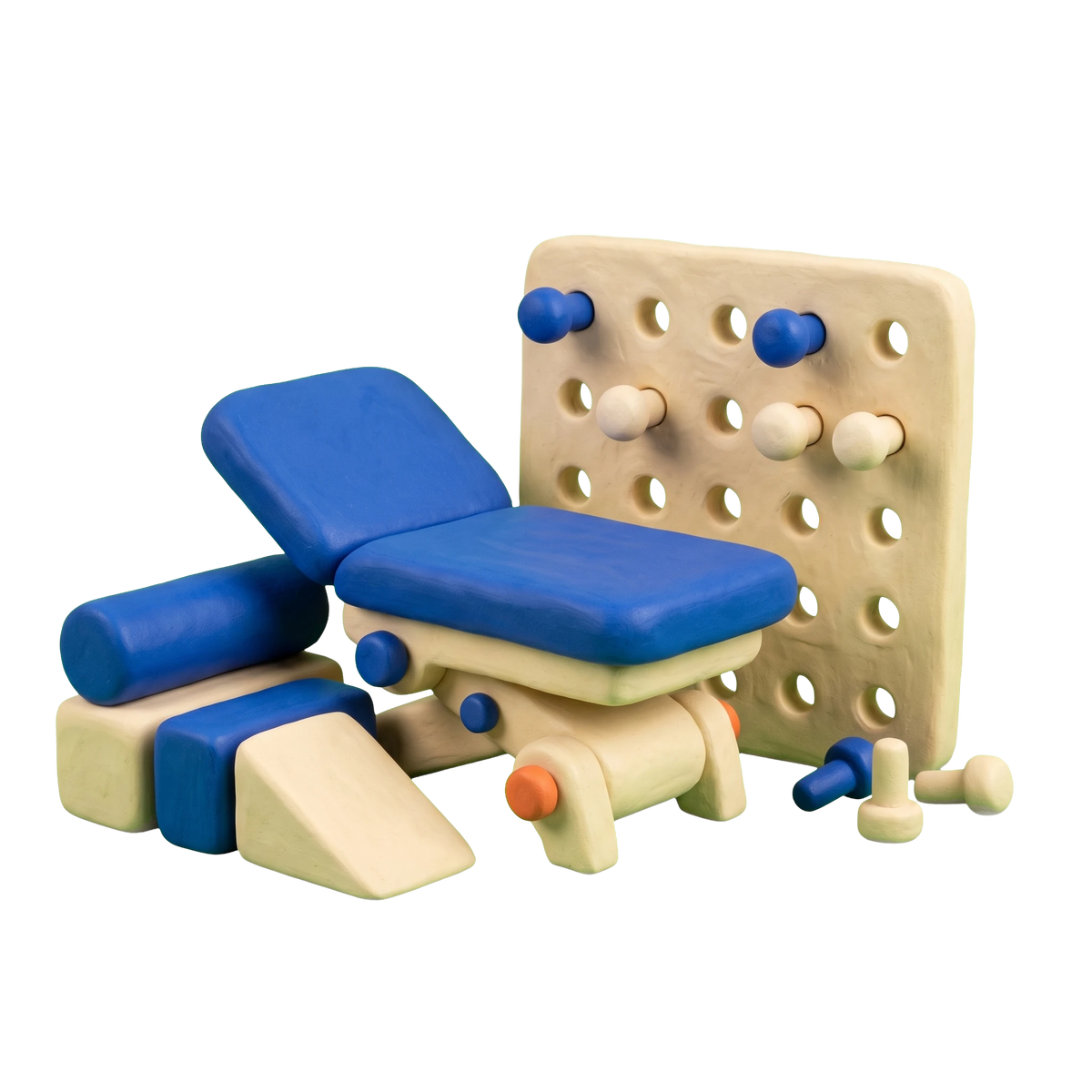 Occupational therapist illustration in blue and ivory clay
