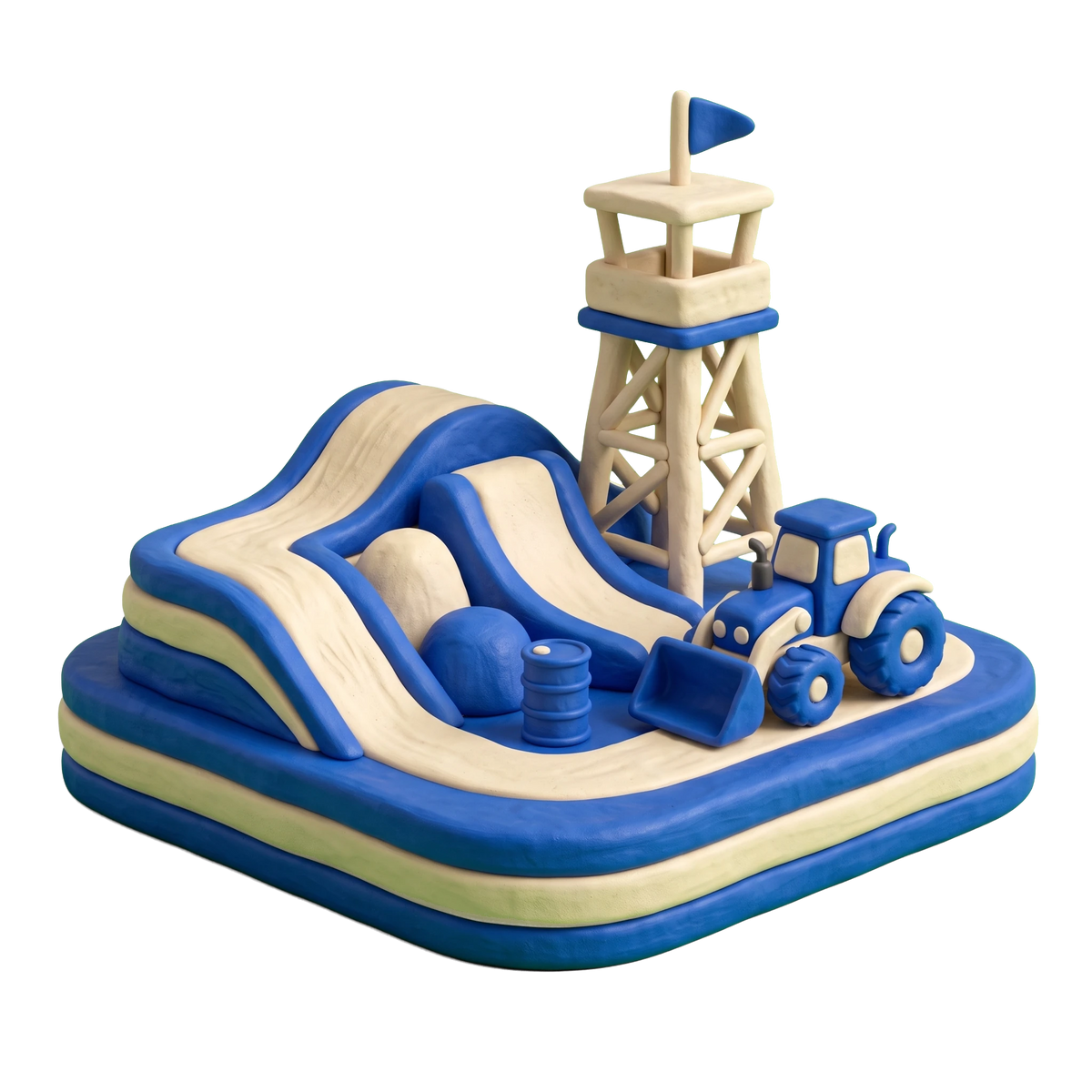 Off-road racing venue illustration in blue and ivory clay