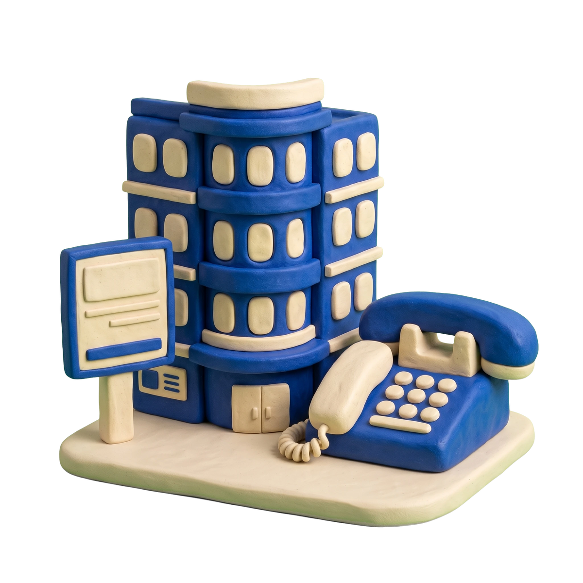 Office space rental agency illustration in blue and ivory clay
