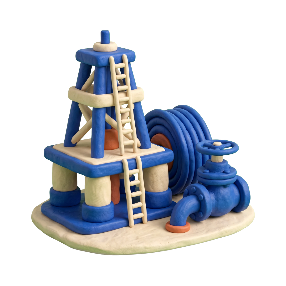 Oil and gas exploration service illustration in blue and ivory clay