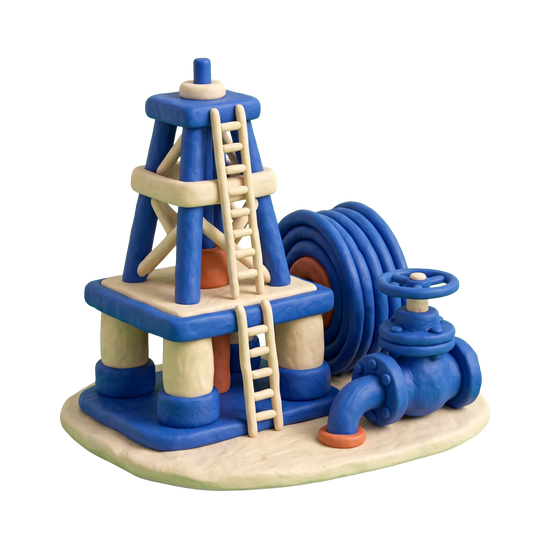 Oil and gas exploration service illustration in blue and ivory clay