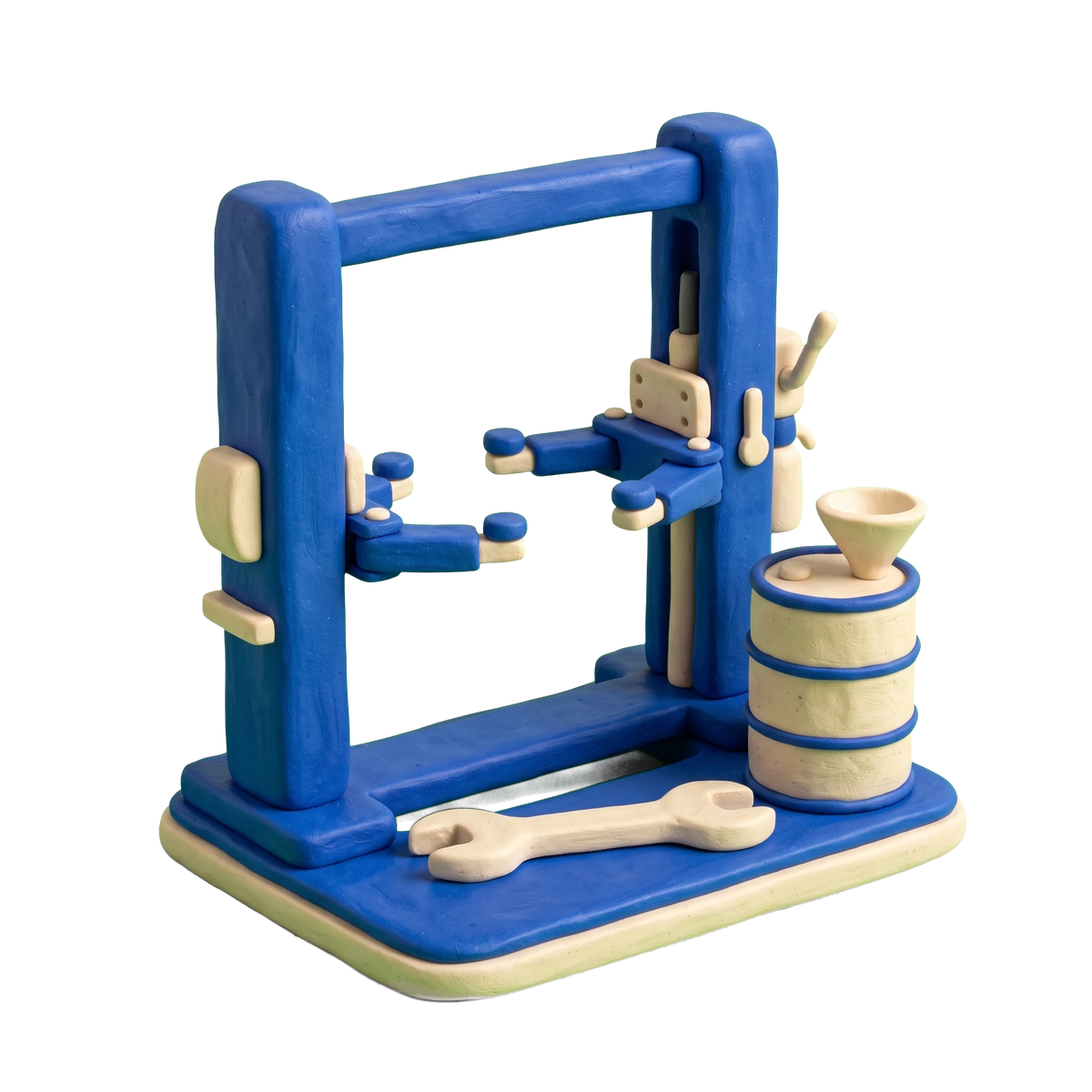 Oil change service illustration in blue and ivory clay