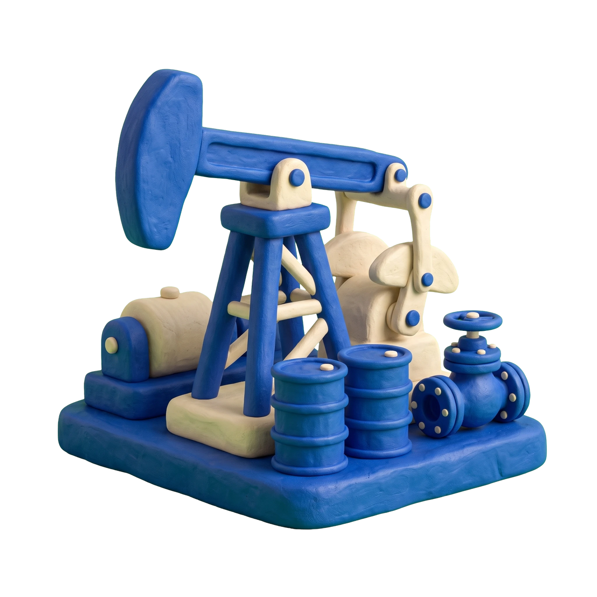 Oilfield illustration in blue and ivory clay